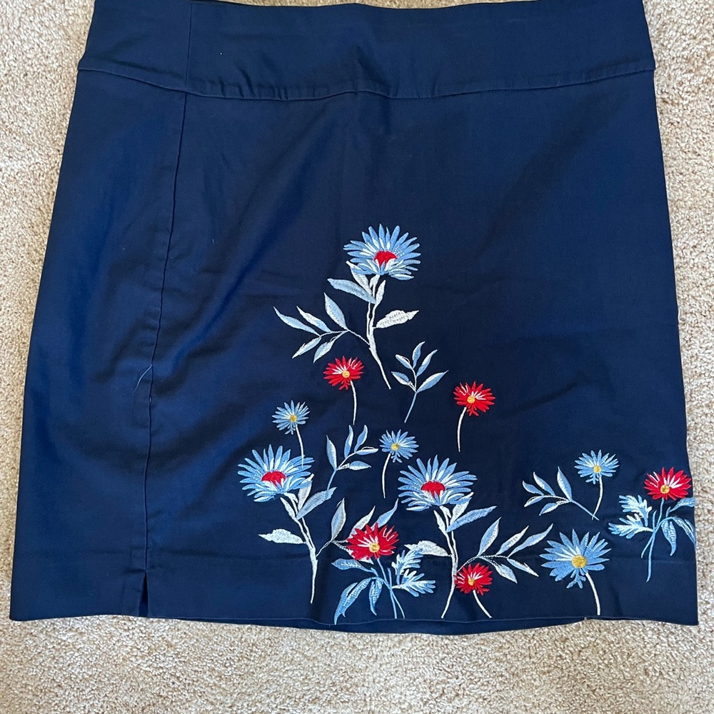 Floral Embroidered Navy Skirt